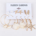【Beiver Jewelry Store 】7 Style Seashell Earrings Set For Women Starfish Shell Cowrie Earrings Summer Jewelry Pendientes Cortos.