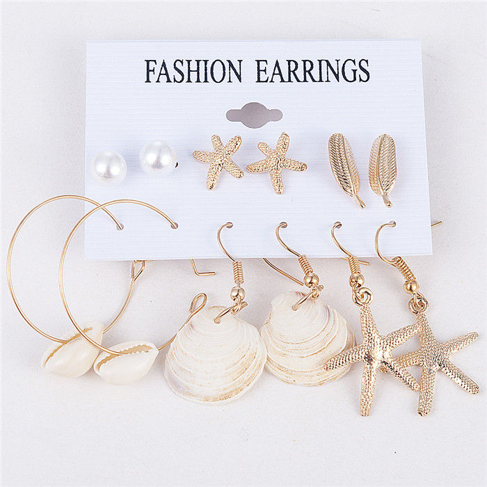 【Beiver Jewelry Store 】7 Style Seashell Earrings Set For Women Starfish Shell Cowrie Earrings Summer Jewelry Pendientes Cortos
