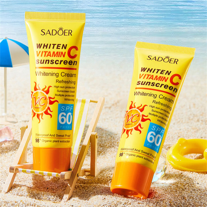 SADOER Vitamin C Sunscreen Whitening Cream SPF60+ Isolation Sunscreen Sweatproof Hydrating Refreshing Non-greasy Face And Body Sunscreen- 40gm
