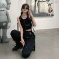 Gothic Cargo Pants Women Black High Waisted Pants Hippie Streetwear Kpop Oversize Mall Goth Trousers For Female BQ.
