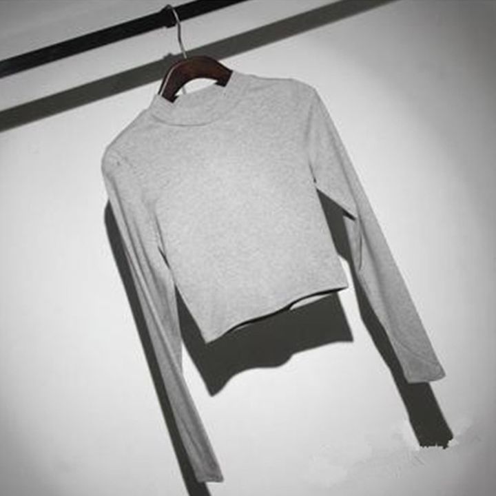 Women%20Slim%20Soft%20Elastic%20Turtleneck%20Solid%20Crop%20Tops%20Girl%20Long%20Sleeve%20Short%20T-Shirts%20Tees%20Female%20Spring%20Autumn%20Short%20Casual%20Tee%20-%20Image%202