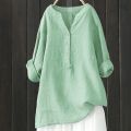 Cotton Linen Tops Women Blouse Elegant V Neck Long Sleeve Shirt Casual Spring Solid Shirts Vintage Casual Loose Blusas рубашка. 