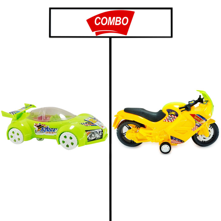 LIGHTNING FAST CAR & YELLOW BIKE COMBO PACK FOR YOUR KIDS
