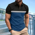 High quality men's striped polo Shirt 2024 summer new high-end zipper casual lapel short-sleeved T-shirt top. 