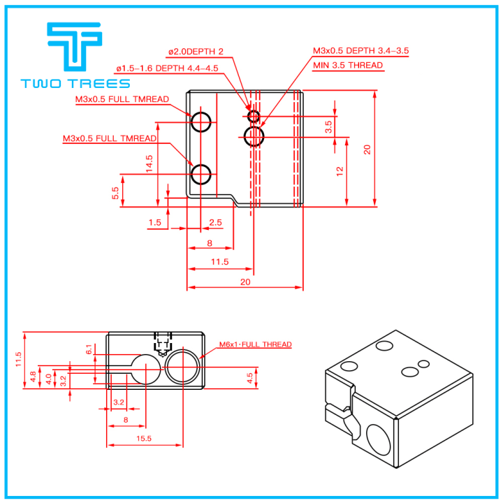 1pcs%20Volcano%20hot%20end%20eruption%20heater%20block%20heating%20block%201.75%203mm%20Filament%20V5%20V6%20Extruder%20J-head%20Aluminium%20Heater%20block%20-%20Image%203