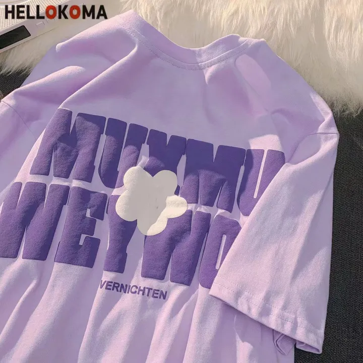 HELLO KOMAPure Cotton Japanese Sweet Cool Flowers Letter Print Short ...