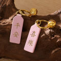 Hot key plate top layer cowhide car keychain with creative gift peace charm brass keyring keychain.
