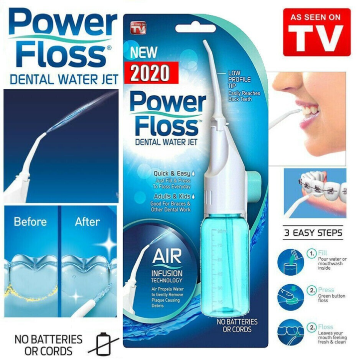 Oral Power Floss – Cordless Dental Water Jet Tooth Flosser – No Battery/Charging Needed – Deep Clean for Braces, Crowns, Gums – Travel Friendly