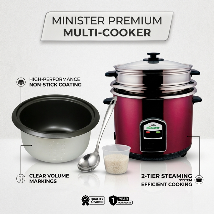 Minister MI-RCR 1.8L Automatic Rice Cooker (Two SS inner Pot ) With Free Delivery