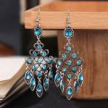 Bohemian Ethnic Long Blue Acrylic Crystal Water Drop Earrings for Women Retro Temperament Geometric Dangle Earrings Jewelry. 