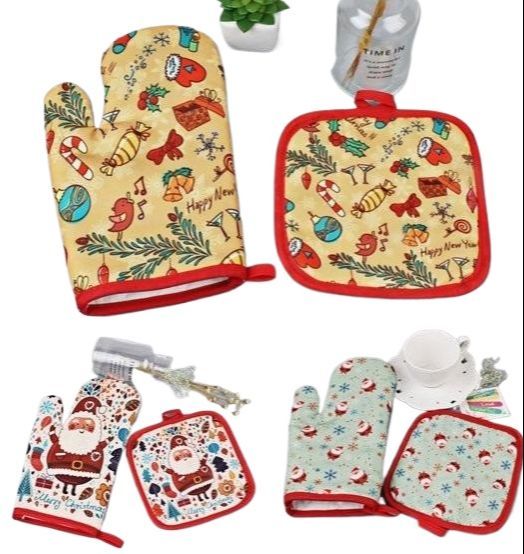 Oven Mitts & Pot Holder 2pcs/Set Heat resistant gloves Kitchen Safety multicolor