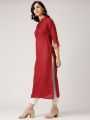 "Maroon Linen Stylish and Fashionable Casual Ready Made Kurti for Women (Tailor Made) - Maroon_NecktoBodyKuchi". 