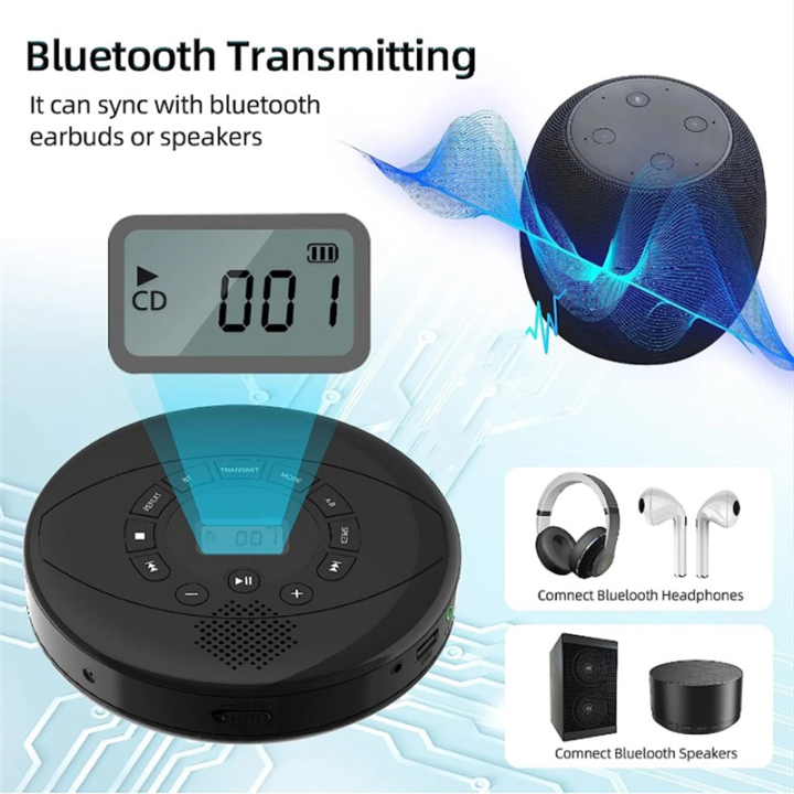 Portable%20CD%20Player%20Walkman%20Bluetooth%20CD%20Walkman%20Built-in%20Speaker%20with%20USB/AUX/Headphone%20Port%20-%20Image%202
