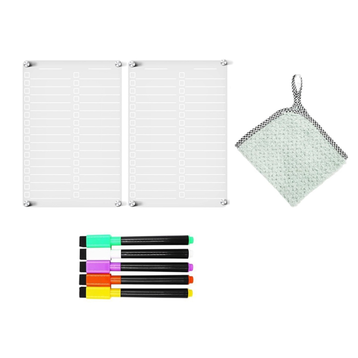 Acrylic Magnetic Dry Erase Board for Fridge,Clear Magnetic to Do List White Board,2Pcs Acrylic Dry Erase to Do List Easy Install Easy to Use