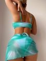 【Top Picks】 Sleep women 3 Pieces Ombre Lace Up Swimsuit Beach Skirt Swimwear Women 2023 Bathing Swimming Swim Suit Female Summer Beachwear. 