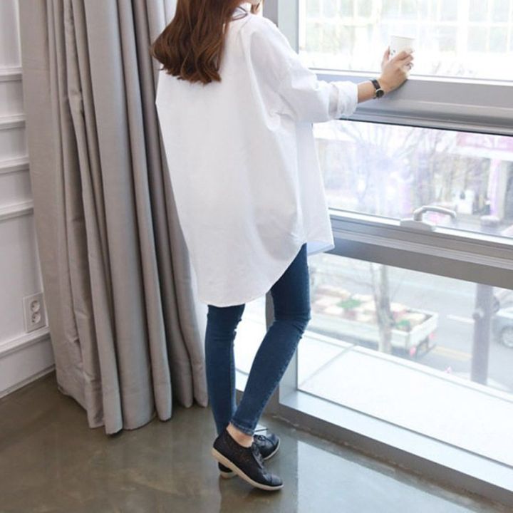 Mid-Length%20White%20Shirt%20for%20Female%20Students%20Loose%20Base%20Korean%20All-Match%20Simple%20Large%20Size%20Women's%20Shirt%20Sun%20Protection%20Clothing%20-%20Image%207