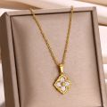 Stainless Steel Luck Clover Pendant Necklaces For Women Gold Color Chain Accessories Round Cross Necklace Jewelry Gift.
