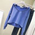 Plus size shoulders irregular long sleeve T-shirt women's autumn slim casual hooded sweatshirt versatile trend lazy style. 