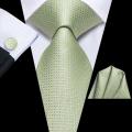 2023 New Sage Green Solid Plaid Hi-Tie Designer Gift Tie for Men Fashion Brand Wedding Party Necktie Handky Cufflinks Wholesale.
