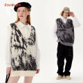 Paired Sweater Vest Korean Fashion Jacquard Knitting Vests Y2k Casual V-Neck Sleeveless Oversized Harajuku Men Clothing Winter. 