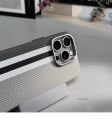 For iPhone LUXO Life Carbon Fiber Texture Matte Bumper Alloy Lens Wireless Charging Magsafe Case.
