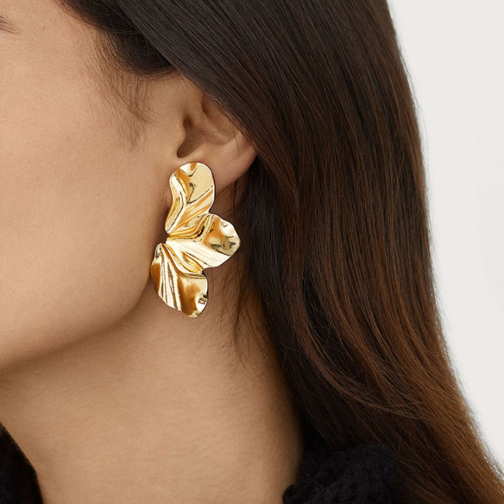 【The-Best】 Vintage Geometric Stud Earrings Exaggerated Leaves Lrregular ...