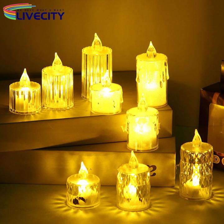 Crystal Chandelier Set Sparkling Crystal Led Candle Lights for Wedding Home Decor Set of 3 less Than 3d Flickering Flame Candles