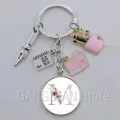 DIY New Charm Enamel Pen Holder Keychain Notebook Keychain A-Z Convex Glass Round Keyring Gift for Friends Teacher. 