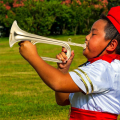 Small Trumpet Bugle Brass Golden Horn Simple Beginner Wind Instrument for School Band Child Student. 
