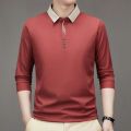 Men's Long Sleeve Turn-down Collar Waffle T-shirt Business Casual Contrast Line Polo Shirt. 