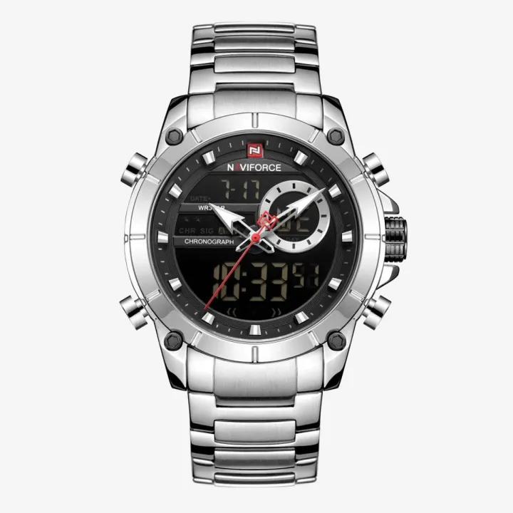 NAVIFORCE%20NF9163%20Silver%20Stainless%20Steel%20Dual%20Time%20Wrist%20Watch%20for%20Men%20-%20Image%202