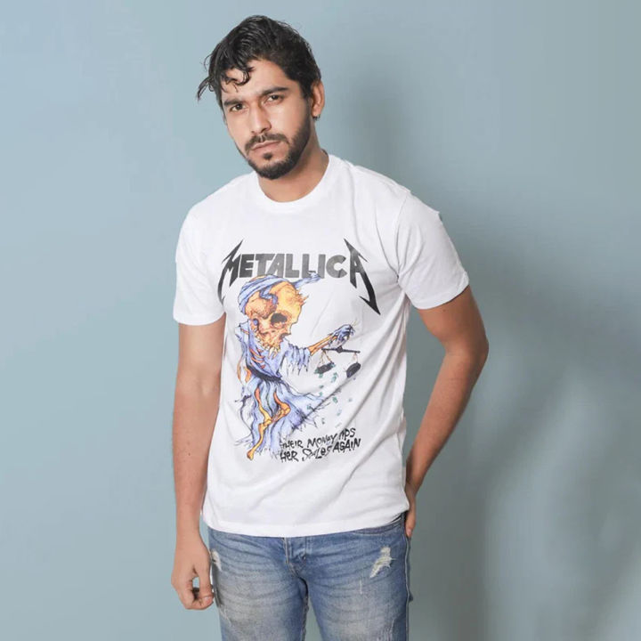 Klothen White Printed Round Neck Tee For Mens