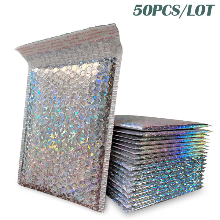 25/50Pcs/lot Laser Bags Self Seal Shipping Bag Holographic Mailing Envelope Bubble Padded Jewelry and Cosmetics Storage Bags