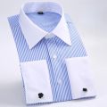 Quality Gentle Formal Mens French Cuff Dress Shirt Men Long Sleeve Solid Striped Style Men's Shirts Cufflink Include Plus Size. 