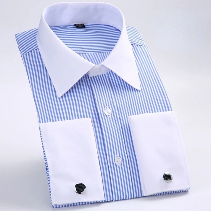 Quality%20Gentle%20Formal%20Mens%20French%20Cuff%20Dress%20Shirt%20Men%20Long%20Sleeve%20Solid%20Striped%20Style%20Men's%20Shirts%20Cufflink%20Include%20Plus%20Size%20-%20Image%204