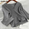 OUSLEE 2021 Cardigan Sweater Women Spring Long Sleeve Short Sweaters Female Ribbed Knitted Jumper Tops Femme Casual Soft Outwear. 