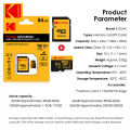 KODAK SD Card for Driving Recorder 128GB 256GB U3 V30 Micro SD UP TO 100MB/s Class10 32GB 64GB TF 4K HD with Card Reader Adapter.
