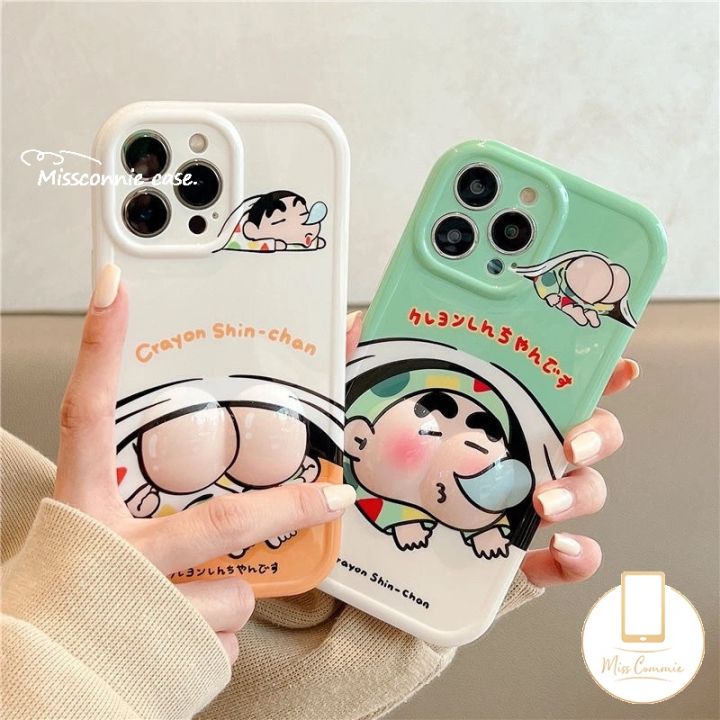 MissConnie Cartoon Cute Funny Crayon Shin-chan Pinching Face Phone Cover For IPhone 11 12 13 14 15 Pro Max 6S 6 7 8Plus X XR XS MAX SE 2020 3D Decompression Glossy Casing Soft Case