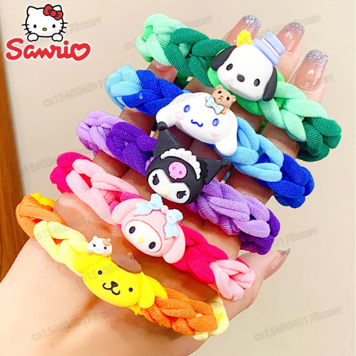 Anime Sanrio Hair Tie Rubber Band Children's Kuromi Cinnamonroll Cartoon Hair Band Bestie Accessories Scrunchie Bracelet Gift