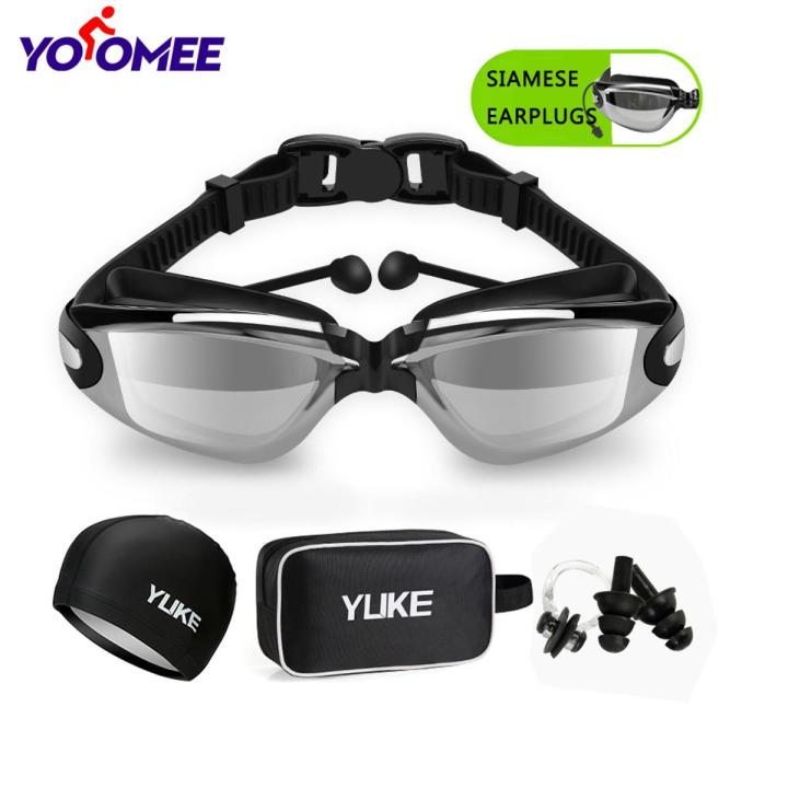 Nax Professional Swimming Goggles Set - Adjustable Swimming Goggles +No Leaking Swimming Cap + Nose Clip + Ear Plugs+ Bag Crystal Clear Comfortable Goggles Anti Fog Uv Protection For Men Women Youth