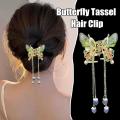 Vintage Fairy Exquisite Women Hair Clip Girls Hair Accessories Ponytail Holder Crystal Butterfly Tassel Claw. 