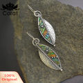 Carat Vintage Women Serrated Leaf Pendant Ball Chain Necklace Hook Earrings Jewelry. 