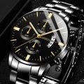 Fashion Men Black Stainless Steel Watch Luxury Calendar Quartz Wrist Watch Mens Business Watches for Man Clock Relogio Masculino. 