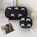 Simple Bow Black Makeup Bag Portable Storage Bag Cosmetic Organizer Pencil Case@#BD241D. 