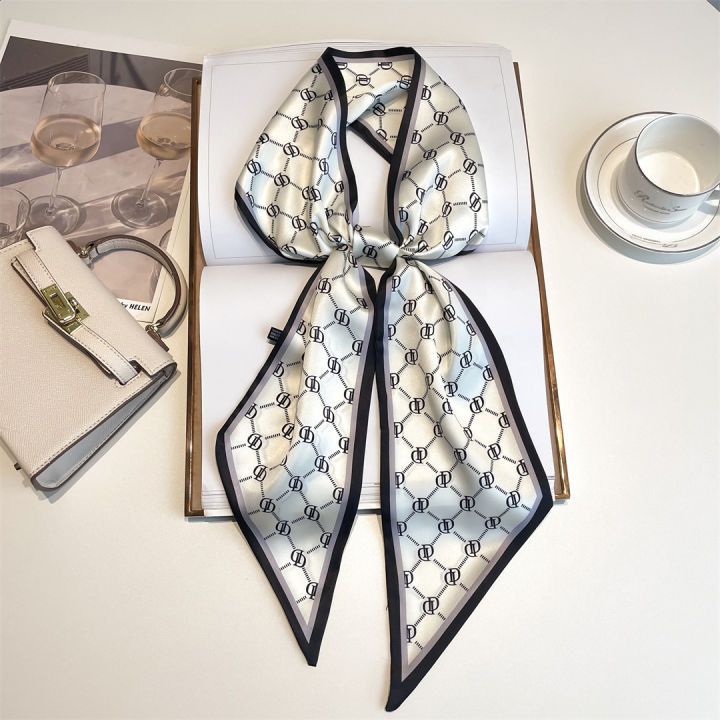 Star-like%20Silk%20Scarf%20Small%20Long%20Women's%20High-Grade%20Sense%20Spring,%20Autumn%20and%20Winter%20Dots%20and%20Stripes%20Thin%20All-Matching%20Bevel%20Beige%20Scarf%20-%20Image%203