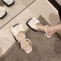 Baotou Sandals Women's 2024 New Summer Bow Pearl Low Heel Small Leather Shoes Wedge Heel Women's Singles Shoes Women's Shoes.