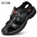 Men's Sandals Summer Anti-collision Toe Outdoor Walking Treking Casual Shoes Leather Hiking Men Slippers Beach Wading Shoes.