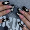y2k Nails Five-pointed Star Pattern False Nails Halloween Style Long Coffin Ballet Press on Nails For Girl Full Cover Wearable. 