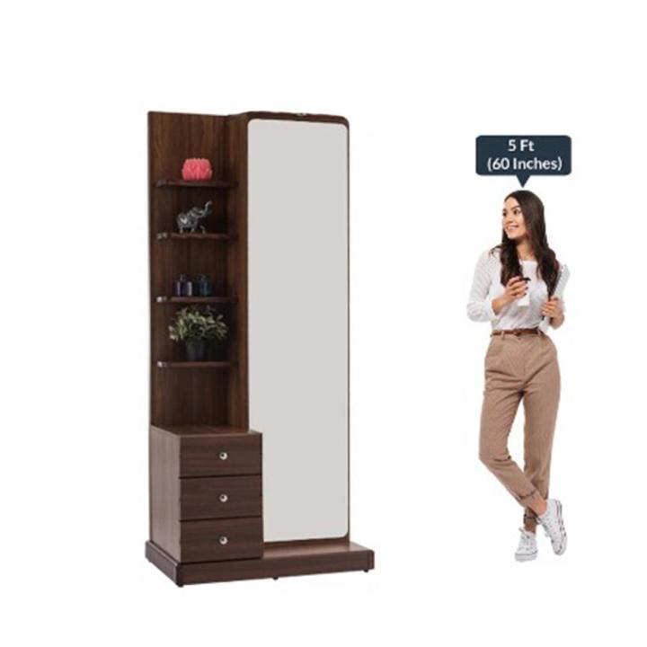 New & Elegant Design Full Mirror Dressing Table in Walnut Brown Matte Finish by Trendy Mart