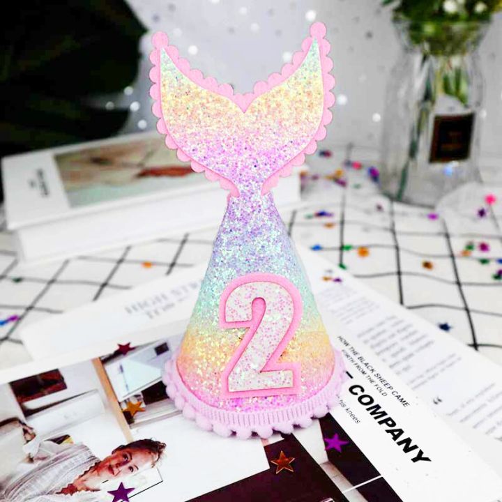 1Pcs%201/2/3%20Birthday%20Hat%20Caps%20For%20Kids%20Glitter%20Mermaid%20Cone%20Hat%201st%20Birthday%20Hat%20Newborn%20Baby%20Shower%20Birthday%20Party%20Decoration%20-%20Image%202